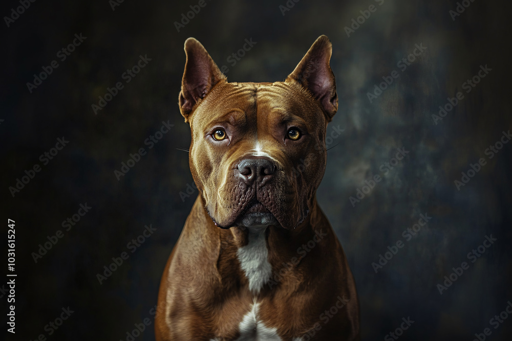 brown strong pitbull on dark background with copy space for text brown strong pitbull on dark background with copy space for text