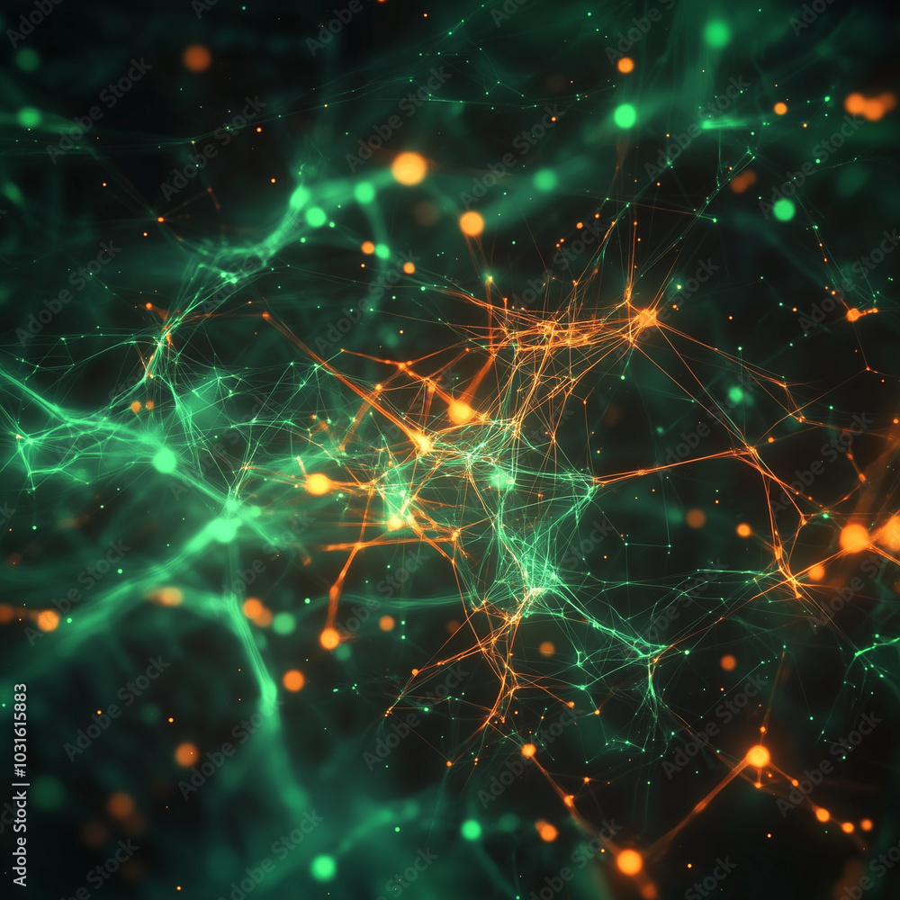 Abstract visualization of neural network connections glowing in dark background Abstract visualization of neural network connections glowing in dark background