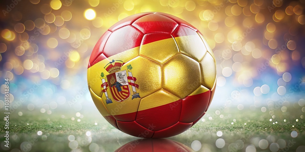 Fototapeta premium Soccer Ball Featuring Spain Team Flag on White Background – Perfect for Sports and Team Spirit Themes