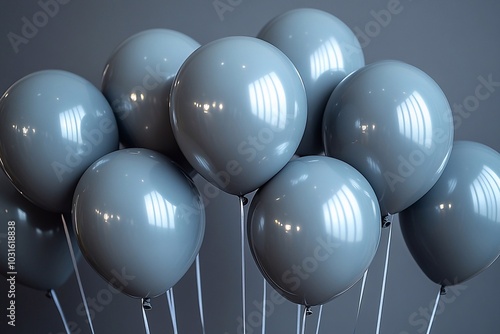 gray balloons with place for text, festive background for advertising, birthday, holidays


