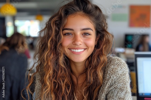  Hispanic young woman university student studying on pc full body sitting smiling on white background