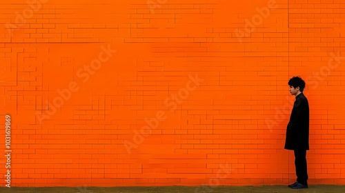 silhouette of a person on red brick wall photo