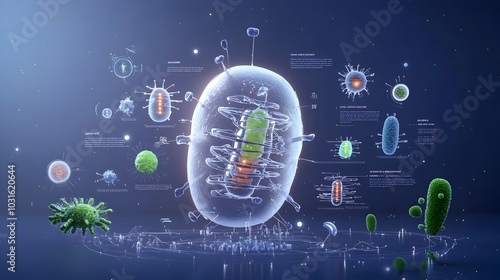 Detailed Cellular Energy Infographic Showcasing Mitochondria as the Powerhouse Organelle Driving Essential Biological Processes and Cellular Metabolism photo