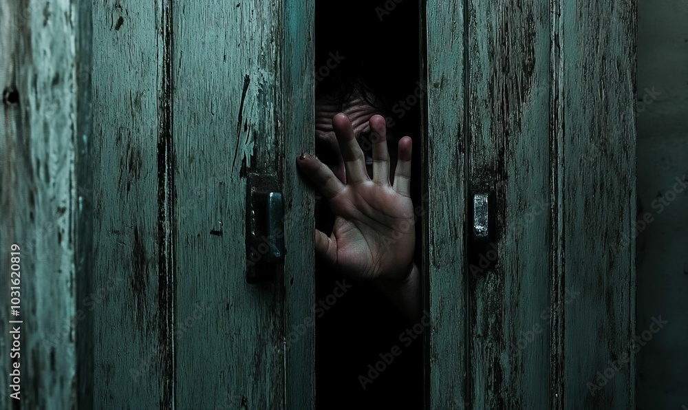Hand reaching from a cracked door. Hand reaching from a cracked door.
