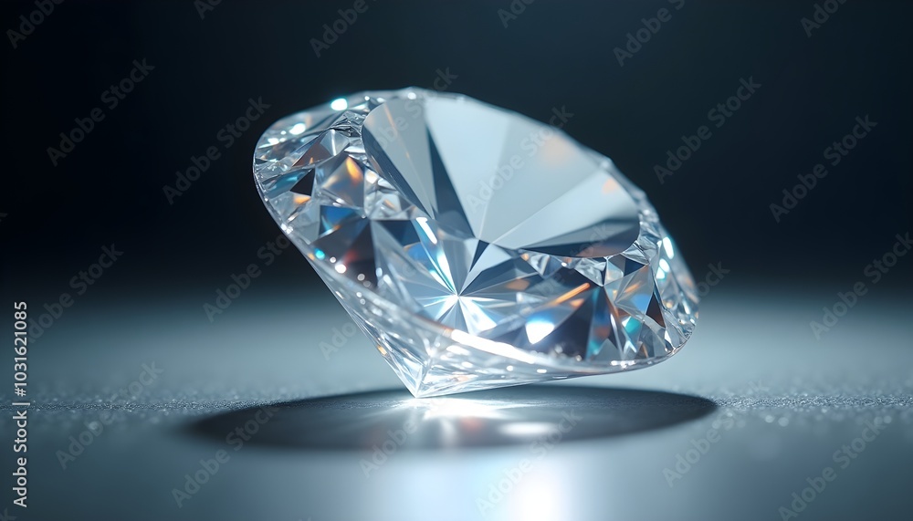 A single diamond on a reflective surface symbolizes luxury and value concept. A single diamond on a reflective surface symbolizes luxury and value concept.