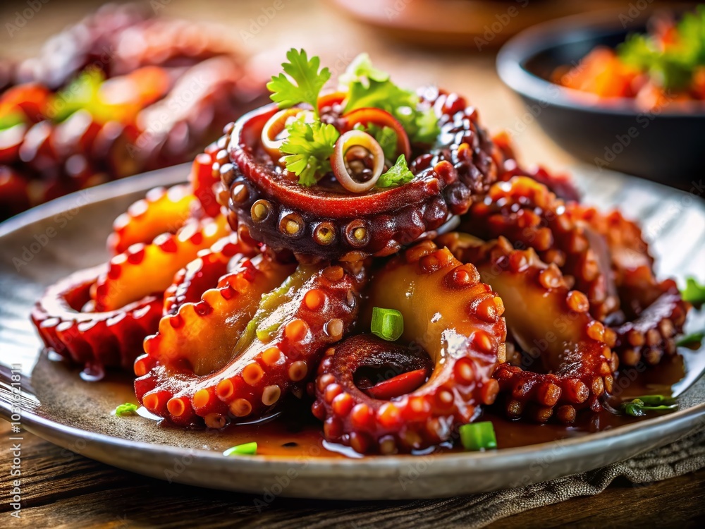 Spicy Nakji Bokkeum - Stir-Fried Korean Baby Octopus Night Photography Delight Spicy Nakji Bokkeum - Stir-Fried Korean Baby Octopus Night Photography Delight
