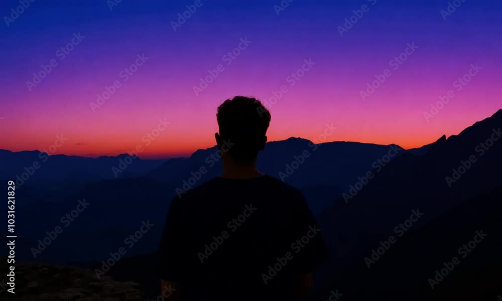 Silhouette of a man standing on a mountain top with a beautiful sunrise in the background. Silhouette of a man standing on a mountain top with a beautiful sunrise in the background.