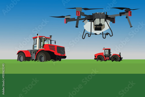 Spray drones on farmers Isolated on a white background. Farmland industry and modern technology