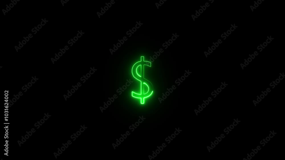 Futuristic glowing dollar sign with plexus lines and glitter particles. Neon dollar sign in various color options.