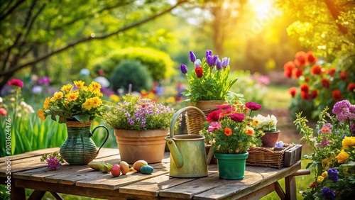 Spring Garden Work Table - Perfect for Slide Show Backgrounds and Nature Themes