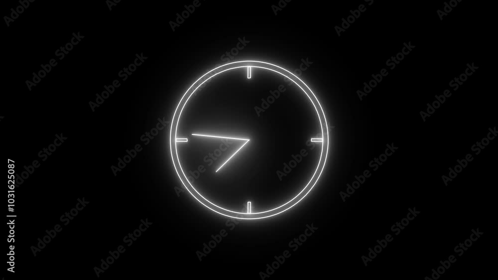 neon light analog clock isolated animated on black background. Stopwatch animation. neon light analog clock isolated animated on black background. Stopwatch animation.