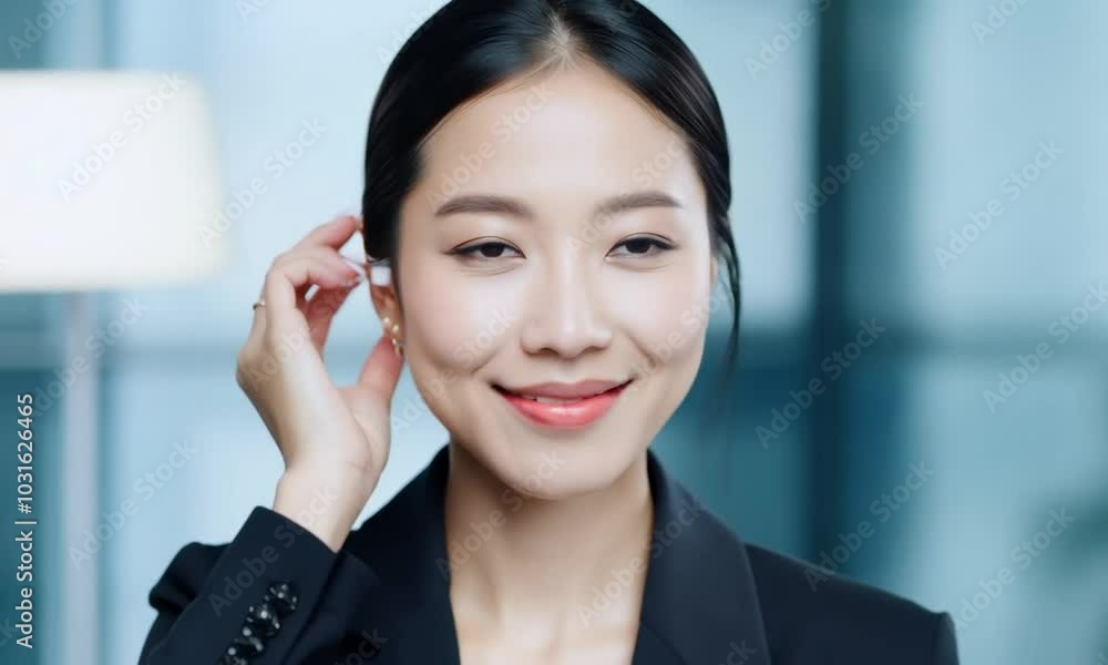 Portrait of a smiling young woman wearing a black blazer. Portrait of a smiling young woman wearing a black blazer.