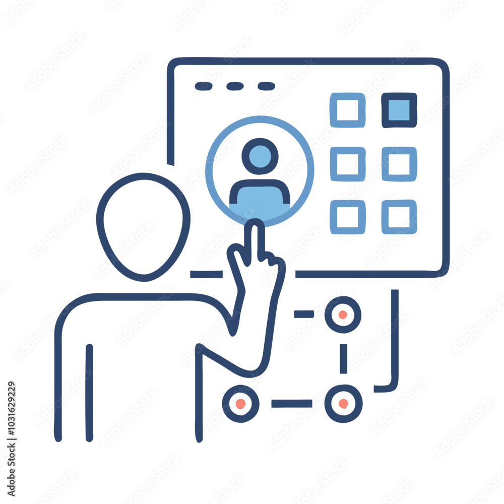 Person interacting with digital interface in line art style Person interacting with digital interface in line art style