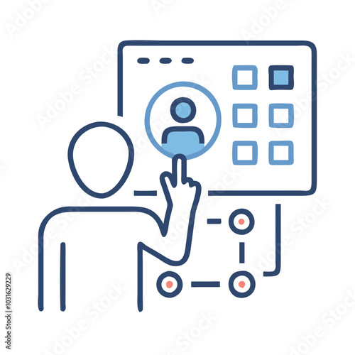 Person interacting with digital interface in line art style