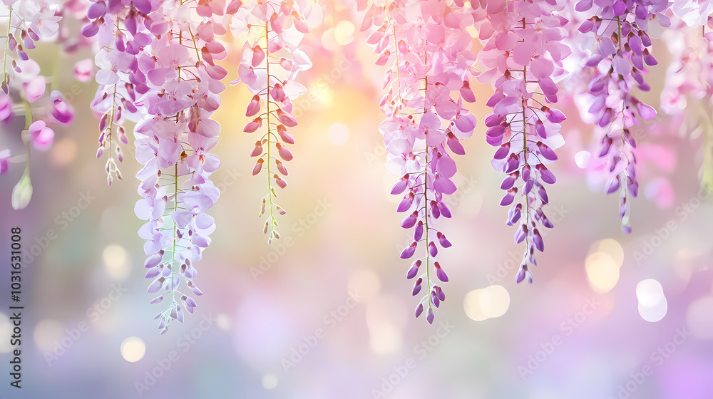 Romantic dream under wisteria flowers Romantic dream under wisteria flowers