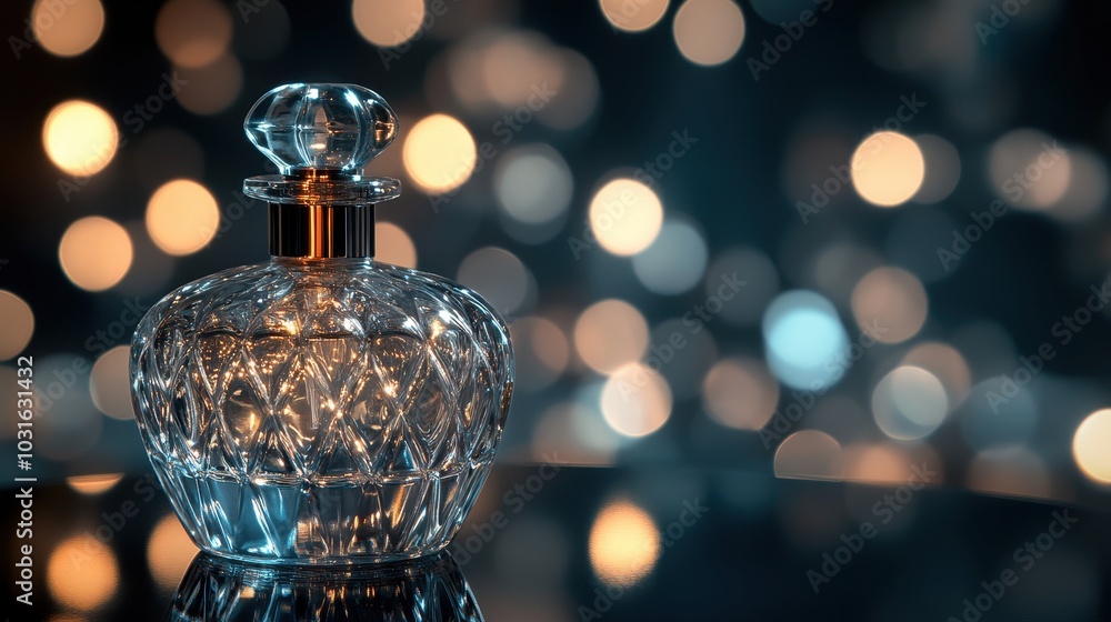 Elegant Perfume Bottle with Blurred Background Lights Elegant Perfume Bottle with Blurred Background Lights