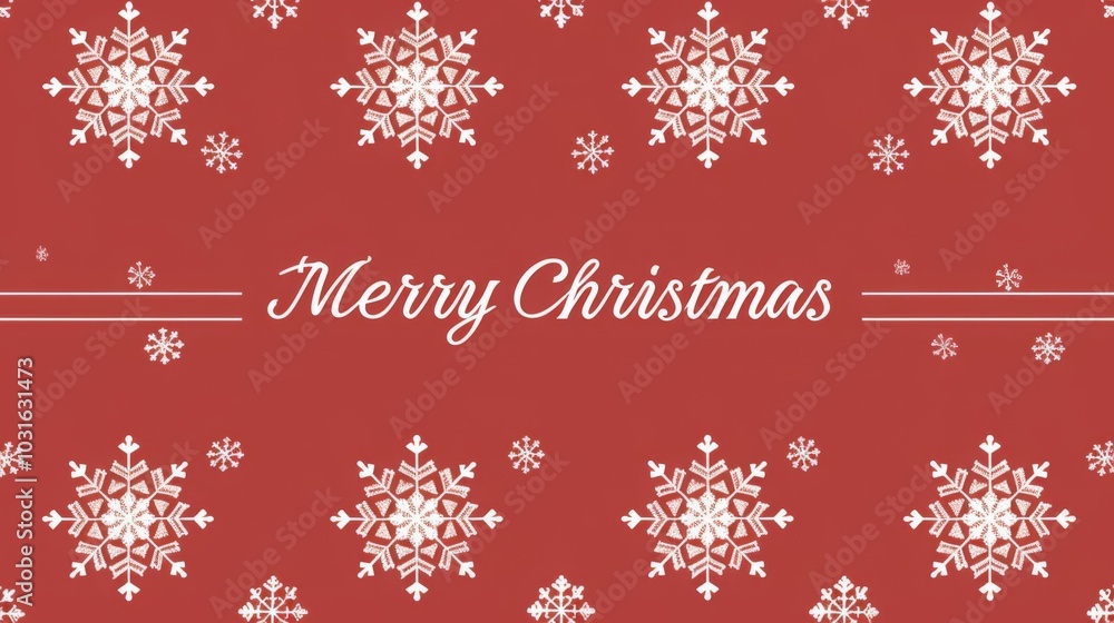 Vector Christmas Seamless Border with White Snowflakes on Red Background, Merry Christmas Text in Flat Design Illustration, Simple Style, Minimal Color Scheme Vector Christmas Seamless Border with White Snowflakes on Red Background, Merry Christmas Text in Flat Design Illustration, Simple Style, Minimal Color Scheme