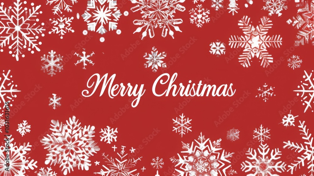 Vector Christmas Seamless Border with White Snowflakes on Red Background, Merry Christmas Text in Flat Design Illustration, Simple Style, Minimal Color Scheme Vector Christmas Seamless Border with White Snowflakes on Red Background, Merry Christmas Text in Flat Design Illustration, Simple Style, Minimal Color Scheme