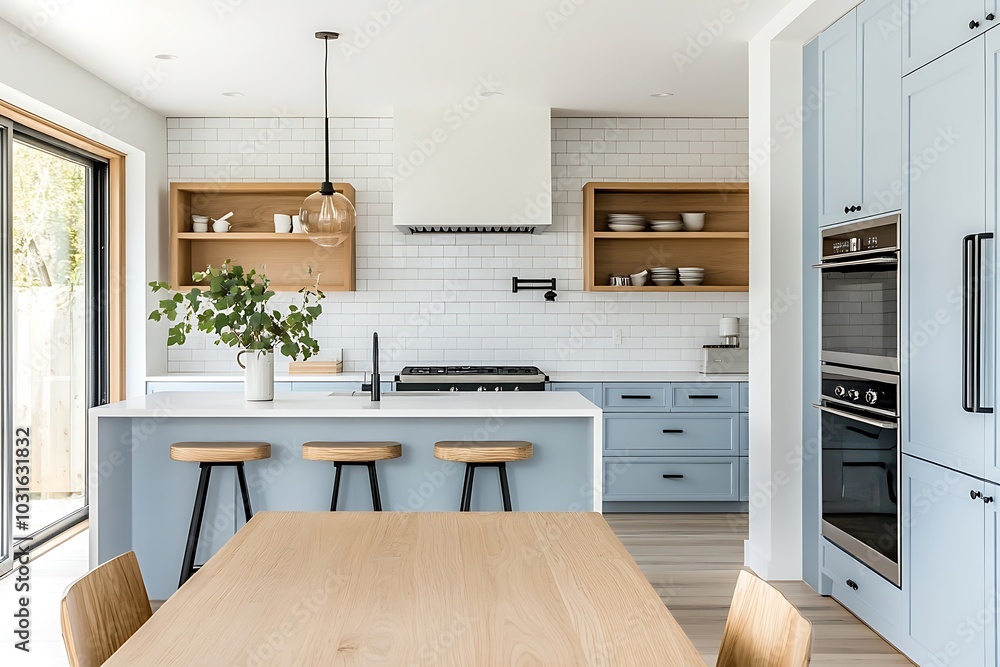 white kitchen with modern open shelving and pendants white kitchen with modern open shelving and pendants