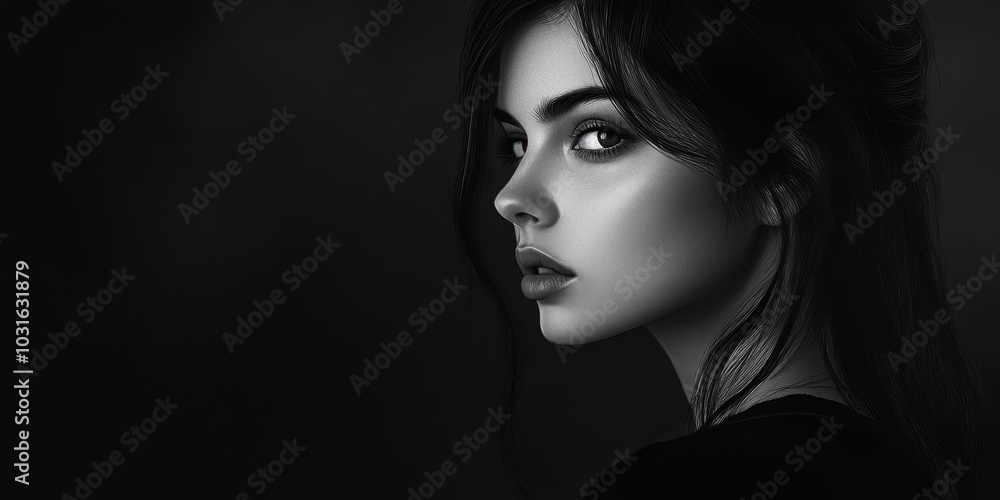 Black and white portrait of a woman. Black and white portrait of a woman.
