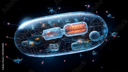 Highly Magnified View Showcasing the Intricate Membrane and Internal Components of a Mitochondrion the Powerhouse Organelle Responsible for Energy Production within Cells photo