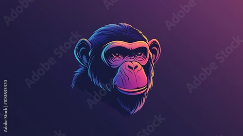 Creative monkey face logo with minimalist style on dark background photo