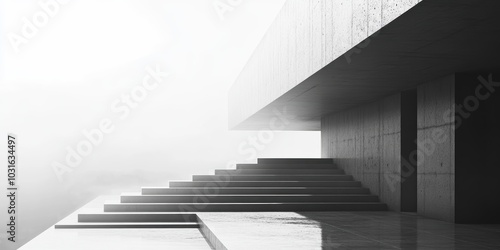 Concrete steps leading to a foggy sky.