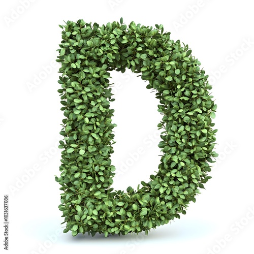 Shrubs Trimmed into Alphabet D on White Background