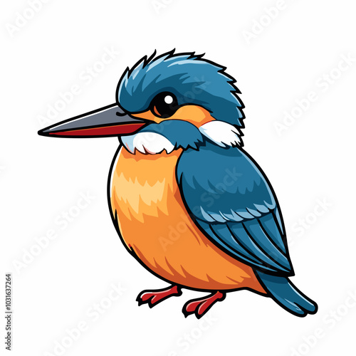 Cute vector kingfisher illustration, cartoon bird character