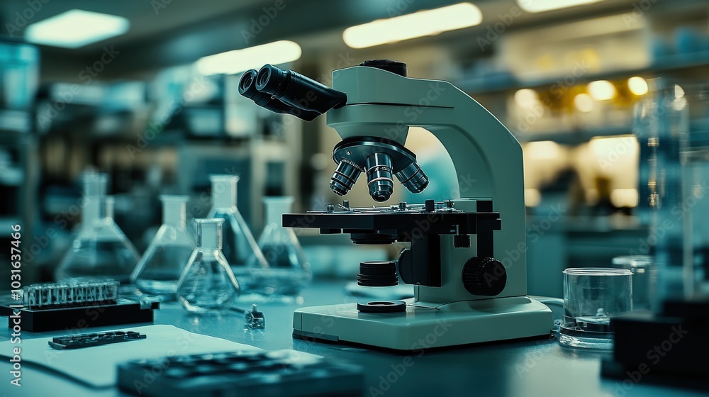 A close-up shot of a neurosurgical microscope and other advanced tools in a well-equipped operating room, highlighting the importance of precision in brain surgery within a clean lab environment. A close-up shot of a neurosurgical microscope and other advanced tools in a well-equipped operating room, highlighting the importance of precision in brain surgery within a clean lab environment.