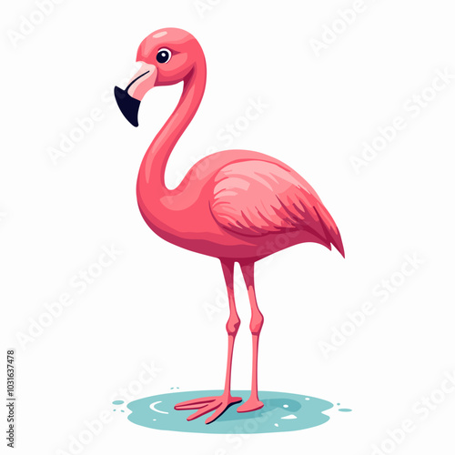 Vector flamingo illustration standing in water, cartoon tropical bird character