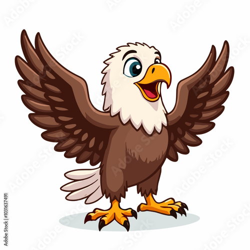 Vector bald eagle illustration, majestic bird character with spread wings
