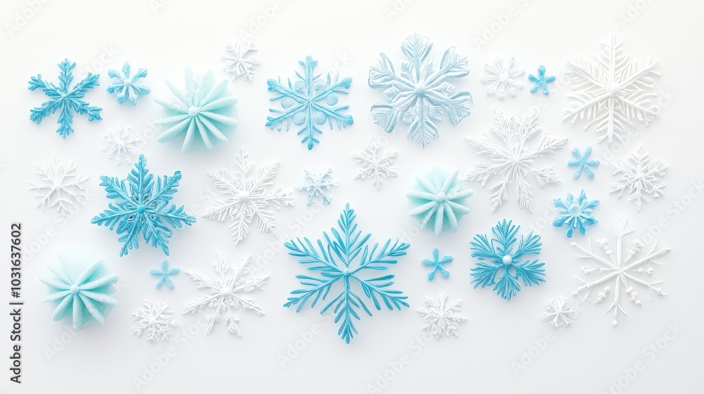 Christmas snowflake background featuring plush soft sculptures of snowflakes, perfect for holiday designs. Christmas snowflake background featuring plush soft sculptures of snowflakes, perfect for holiday designs.