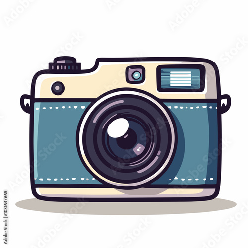 Vector retro camera illustration, cartoon photography device