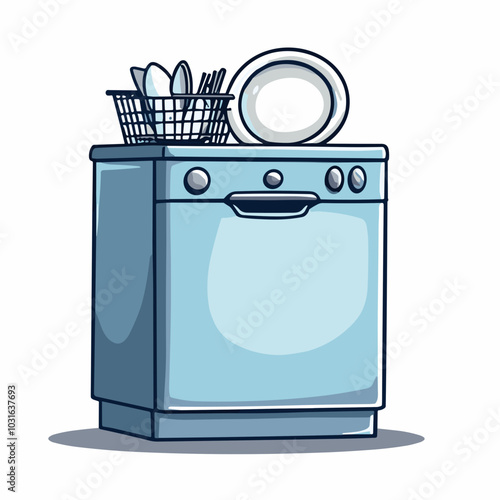 Vector dishwasher illustration, cartoon kitchen appliance