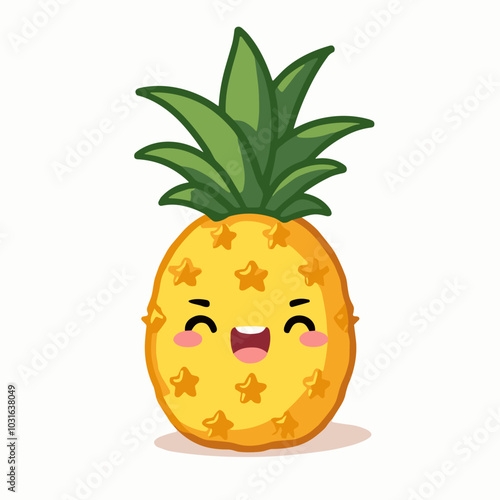 Vector cute pineapple character illustration, cartoon tropical fruit