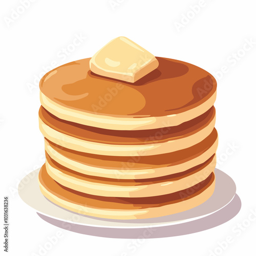 Vector pancakes stack with butter, breakfast food illustration