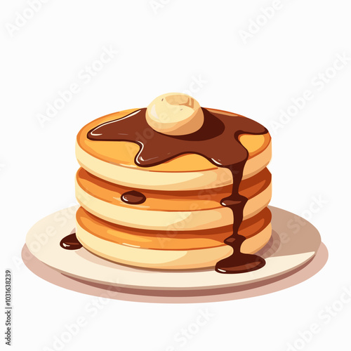 Vector chocolate pancakes stack, breakfast dessert illustration