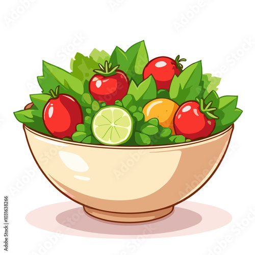 Vector fruit salad bowl illustration, healthy dessert