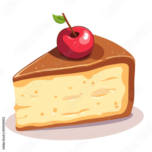Vector cherry cheesecake slice illustration, dessert icon