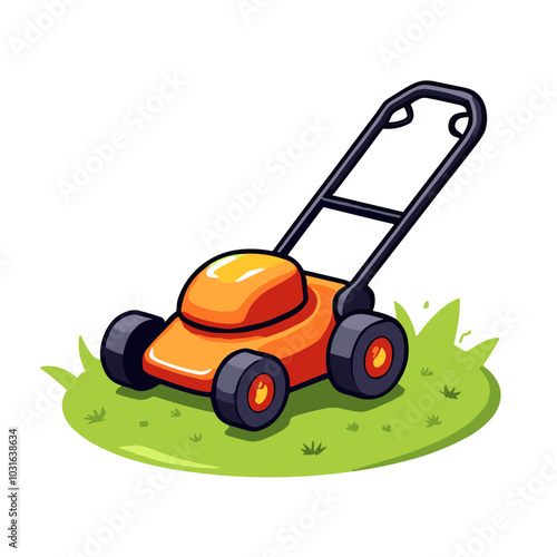 Vector lawn mower illustration, gardening equipment icon