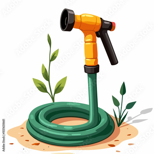 Vector garden hose illustration, watering tool icon