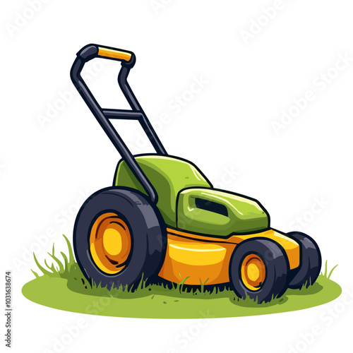 Vector lawn mower illustration, gardening equipment icon