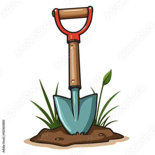 Vector garden shovel illustration, digging tool icon