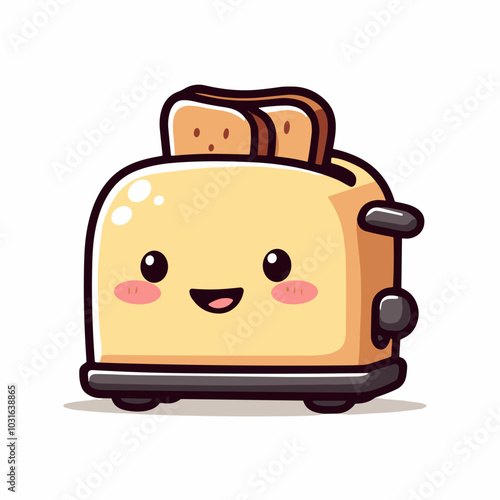 Vector cute toaster illustration, kawaii kitchen appliance