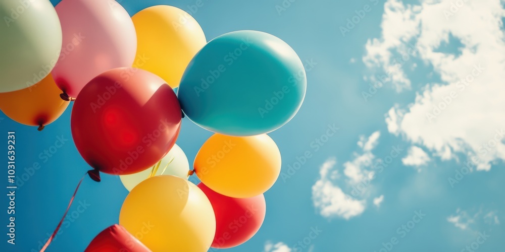 Colorful balloons floating against a blue sky. Colorful balloons floating against a blue sky.