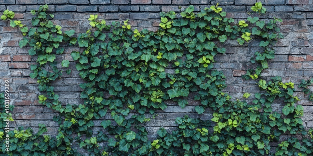 Green ivy growing on an old brick wall. Green ivy growing on an old brick wall.