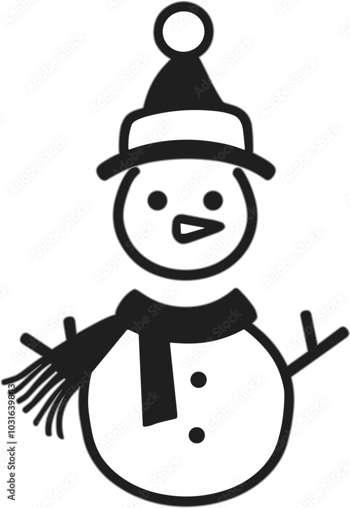 Cute snowman with scarf and hat on white background, vector Cute snowman with scarf and hat on white background, vector
