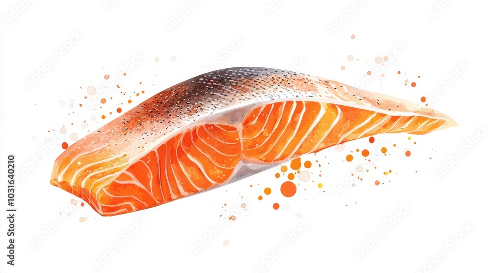 A stylized clip art of a raw salmon fillet with bright orange hues and subtle detailing, floating on a clean white background for versatile use. A stylized clip art of a raw salmon fillet with bright orange hues and subtle detailing, floating on a clean white background for versatile use.