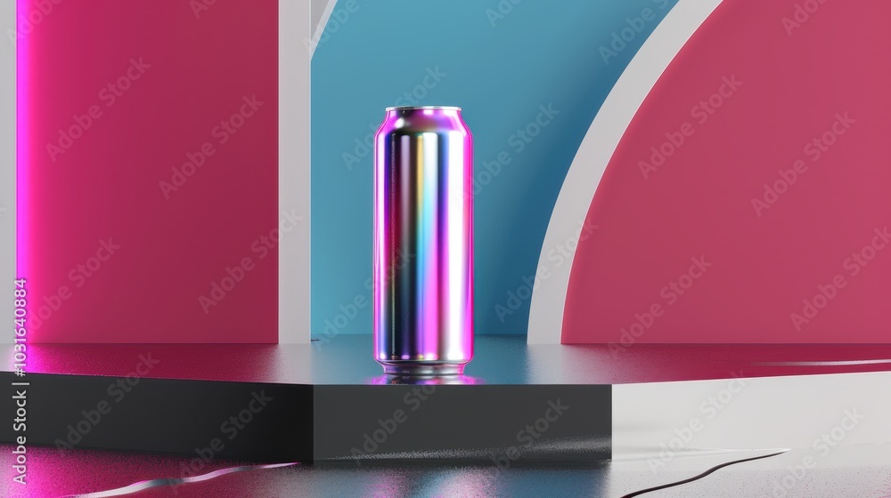 Vibrant Beverage Can Mockup on Reflective Surface Vibrant Beverage Can Mockup on Reflective Surface
